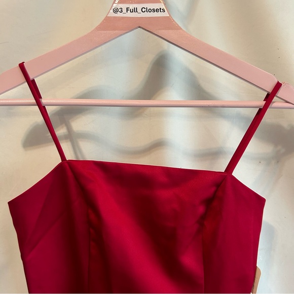 David’s Bridal Short Satin Dress with Spaghetti Straps | Apple Red | Girls 16 - Picture 3 of 10